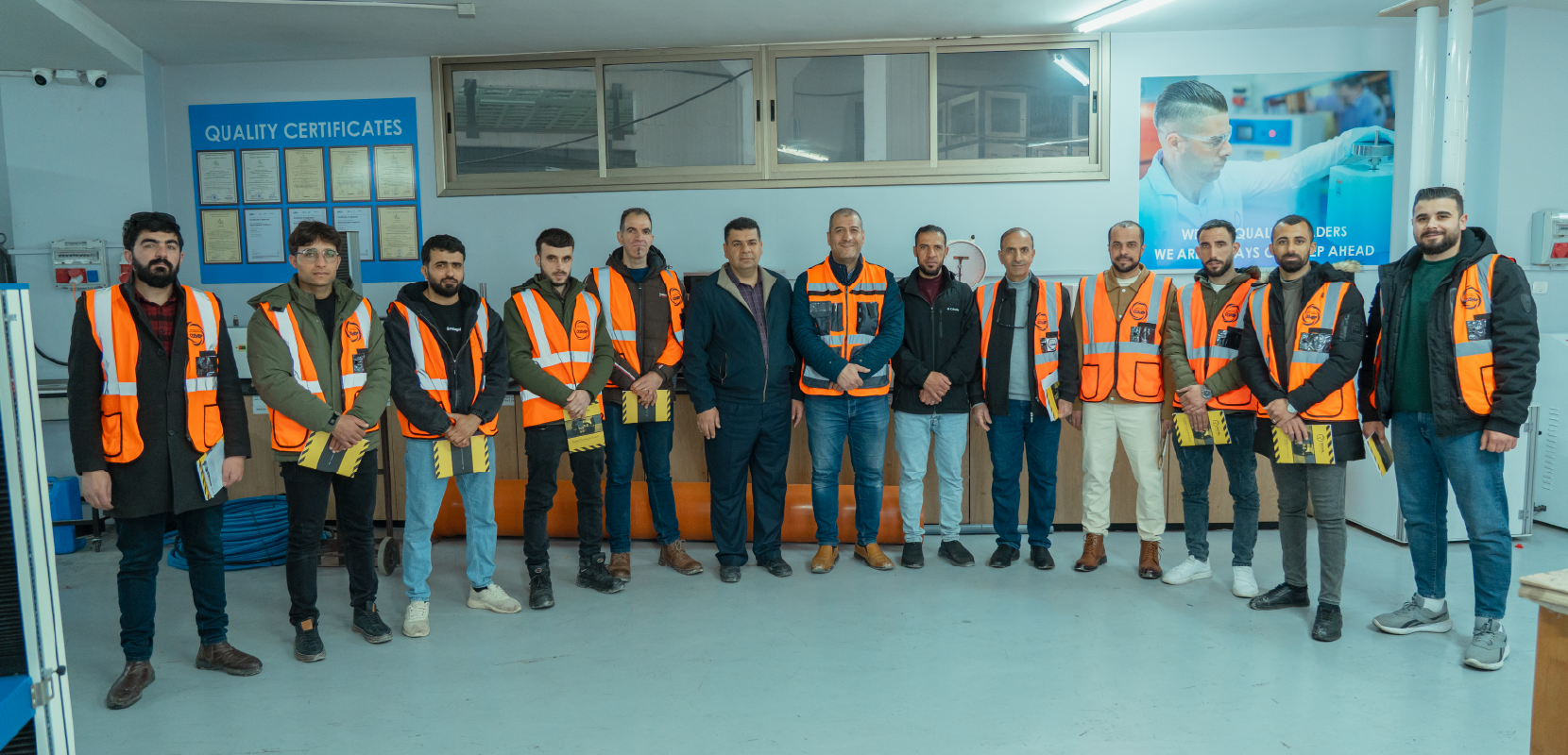 A delegation of trainees from the Occupational Health and Safety Program at Palestine Polytechnic University visits Royal Industrial Company.