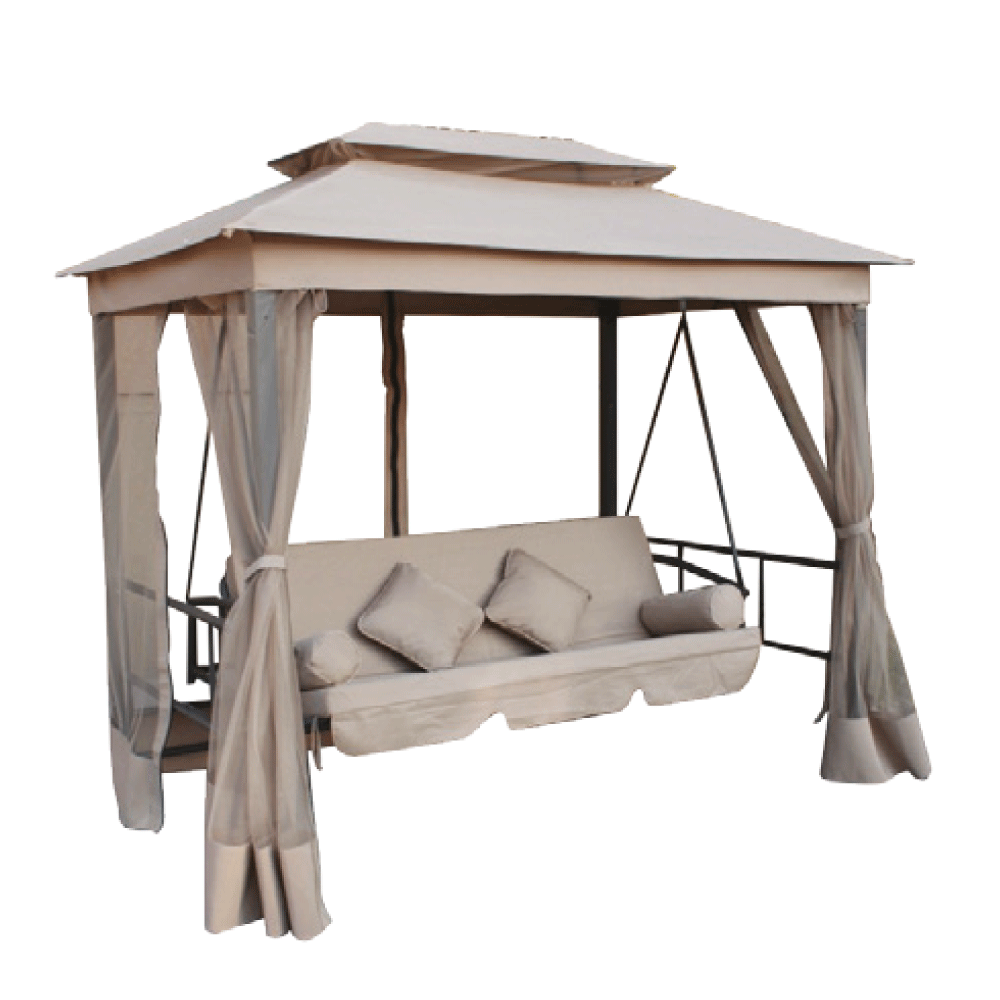 3 Person Patio Swing - Tan w/ Mesh Walls