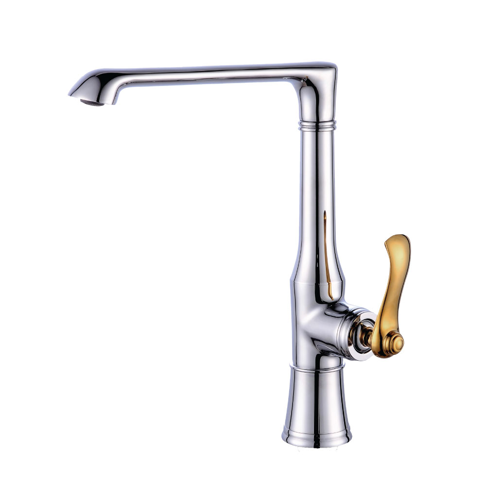 Sink faucet with gold handle